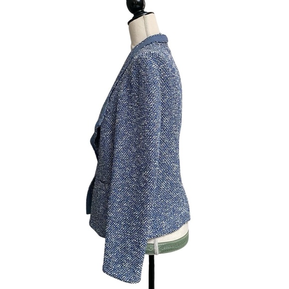 Talbots Blue White Tweed Open Front Blazer Jacket Small - Picture 8 of 16